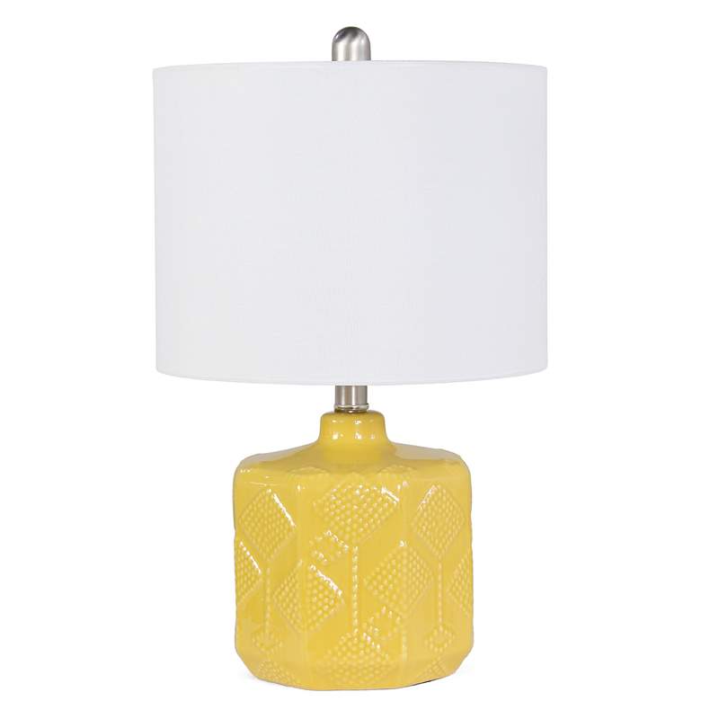 Image 1 19" Ceramic Floral Textured Table Lamp & White Fabric Shade, Ochre