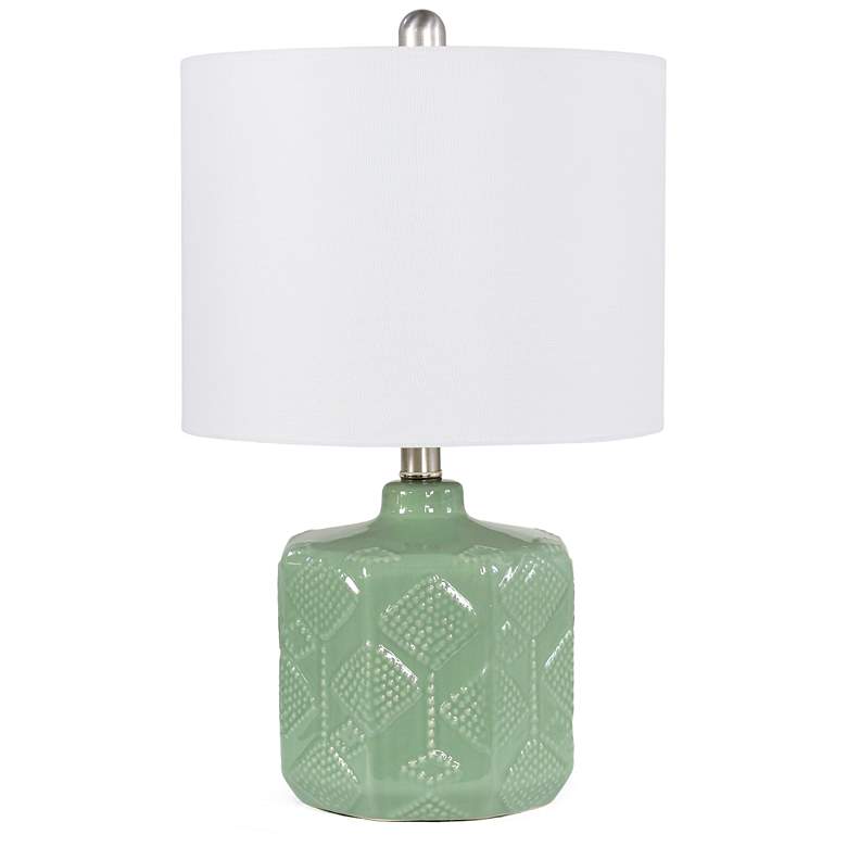Image 1 19" Ceramic Floral Textured Table Lamp & White Fabric Shade, Sage