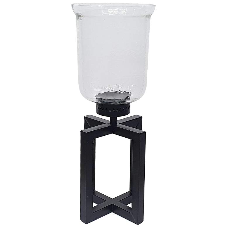Image 1 19 inch Glass Candle Holder with Black Iron Base