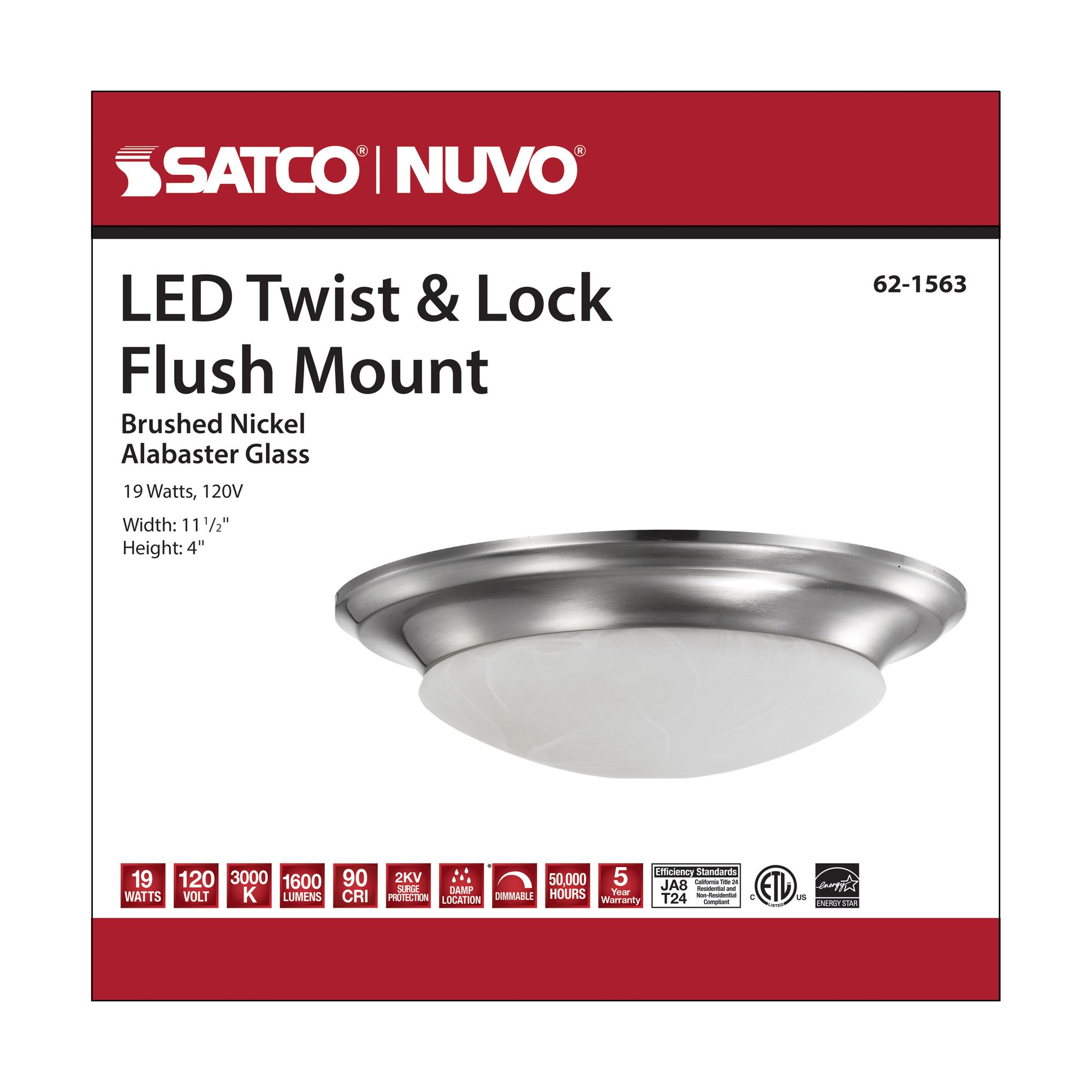 Image 7 19 Watt; 11 inch; LED Twist & Lock Flush Mount Fixture; Brushed Nickel more views