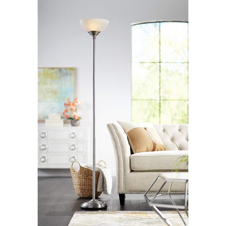 Image 1 360 Lighting Maddox 71" High Satin Nickel Torchiere Floor Lamp in scene