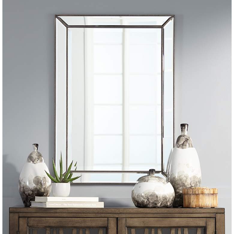 Image 7 Uttermost Roseau Silver Pewter 24" x 34" Beaded Wall Mirror in scene