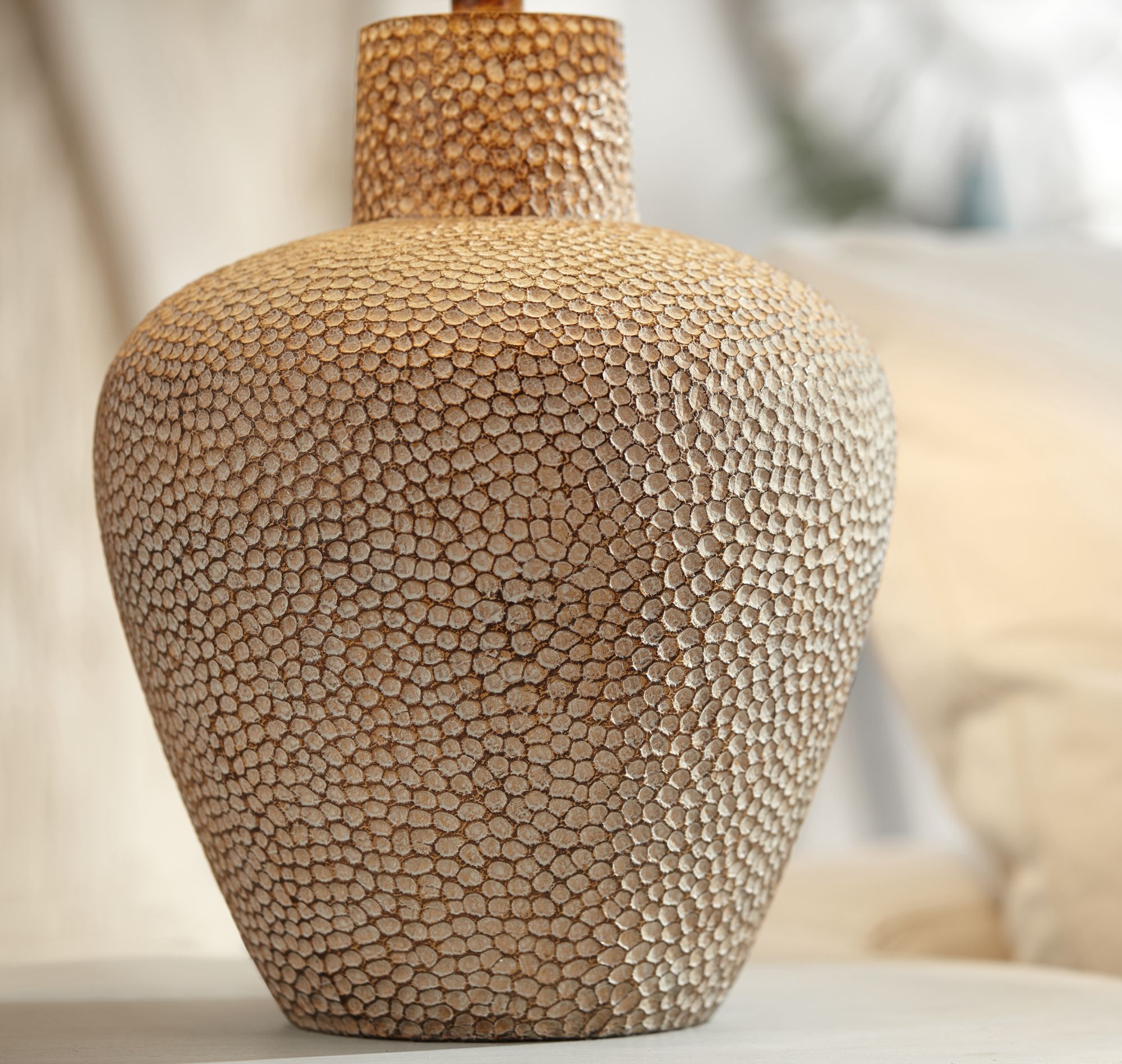 Bentley 29" Brown Leaf Hammered Pot Rustic Table Lamp in scene