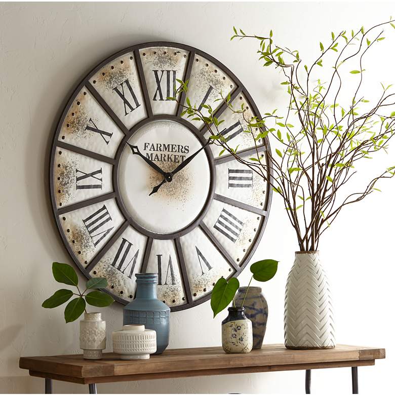 Image 7 Farmers Market 39 1/4 inch Wide Rustic Metal Wall Clock in scene