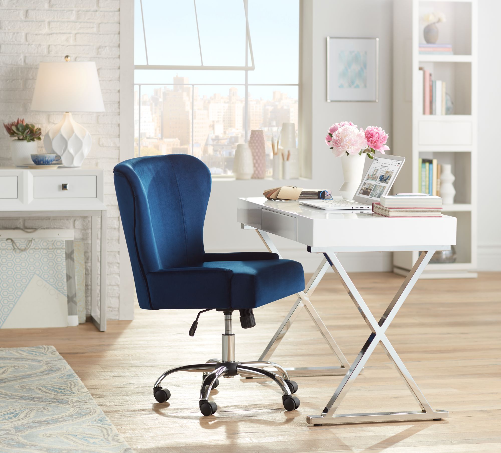 Blue fabric desk discount chair