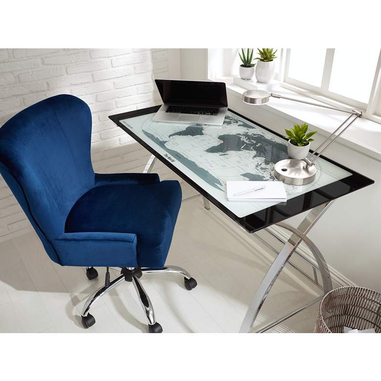 Image 1 World Map 47 1/4" Wide Glass and Chrome Modern Computer Office Desk in scene