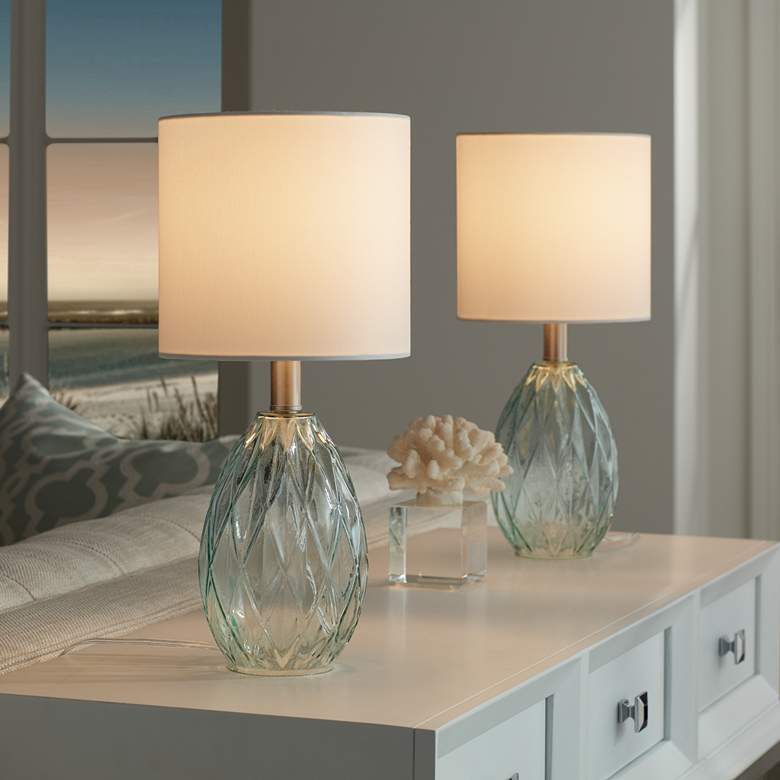 Image 1 360 Lighting Rita 14 3/4" Blue-Green Glass Accent Table Lamps Set of 2 in scene