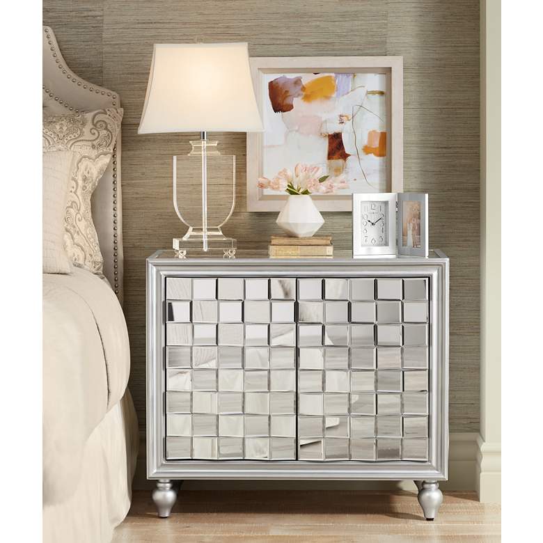 Image 1 Briana 35 inch Wide 2-Door Silver Mirrored Accent Cabinet in scene