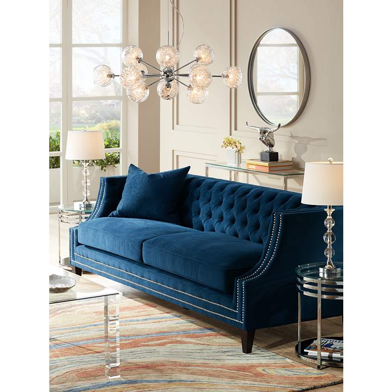 Image 1 Marilyn 93" Wide Blue Velvet Tufted Upholstered Sofa in scene