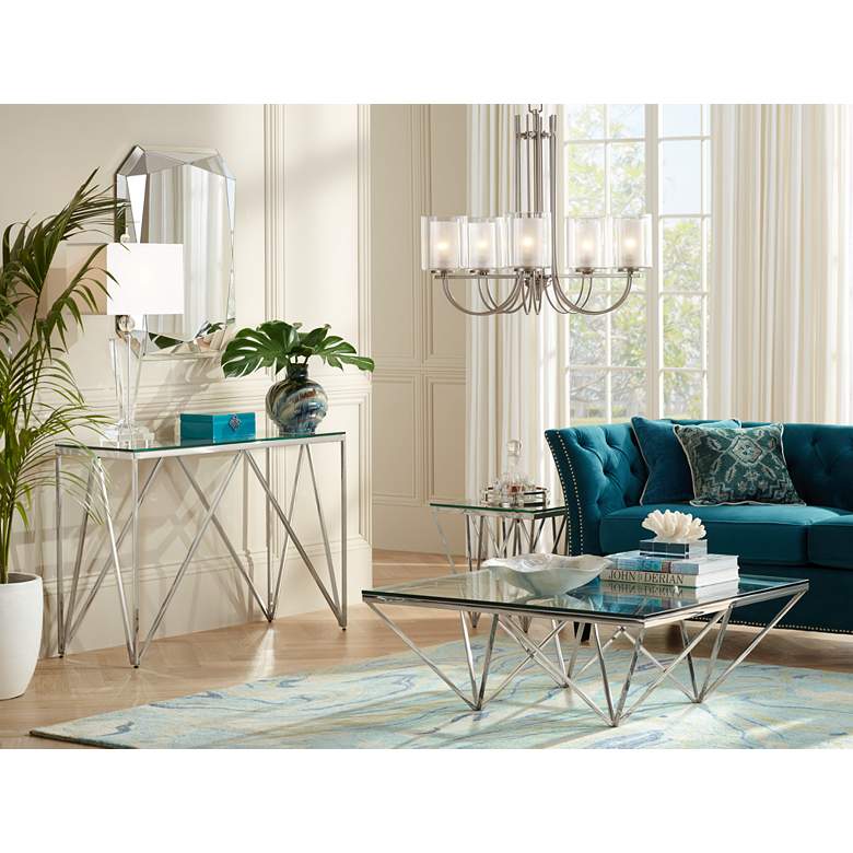 Image 1 Possini Euro Melody 26 3/4 inch Double Glass and Brushed Nickel Chandelier in scene