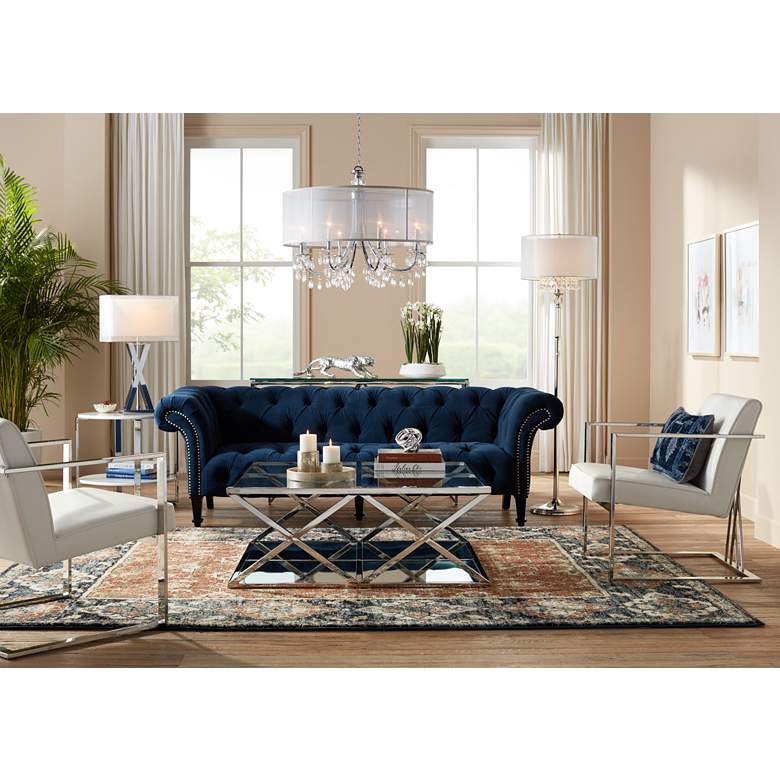 Image 1 Tessa Sapphire Blue 90 3/4 inch Wide Tufted French Sofa in scene