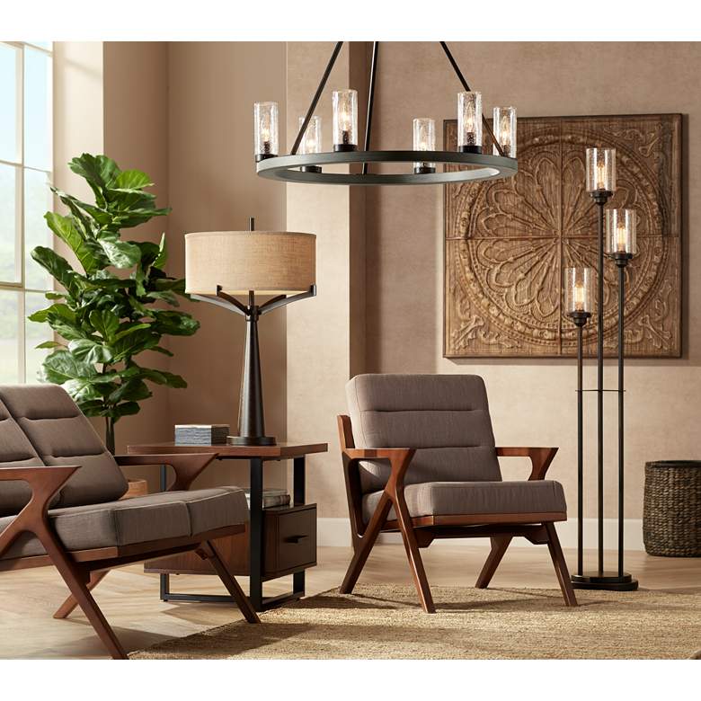 Image 1 Franklin Iron Works Tremont Industrial Bronze Lamp with Table Top Dimmer in scene