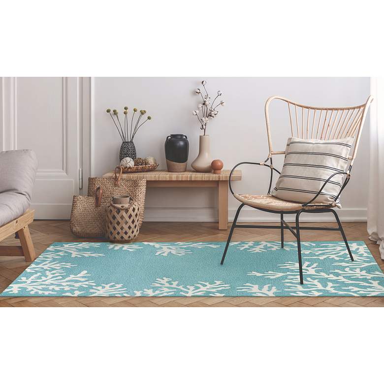 Image 1 Capri Coral Border 162004 5'x7'6" Aqua Outdoor Area Rug in scene