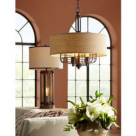 Image1 of Franklin Iron Works Otto 28 1/2" Bronze Night Light USB Table Lamp in scene
