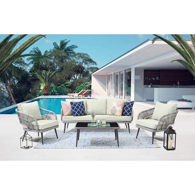 Image 1 Riviera Wicker 4-Piece 5-Seat Patio Set with Cream Cushion in scene