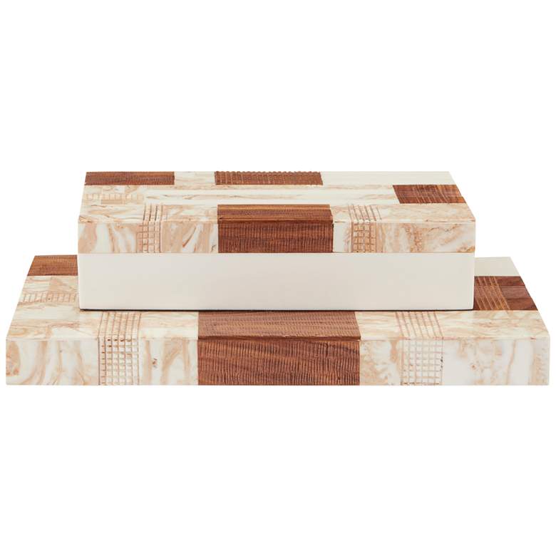 1940s Brown and Ivory Rectangular Decorative Boxes Set of 2 more views