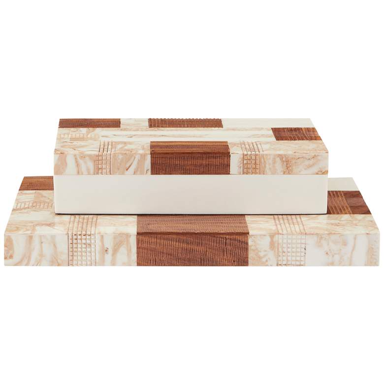 Image 3 1940s Brown and Ivory Rectangular Decorative Boxes Set of 2 more views