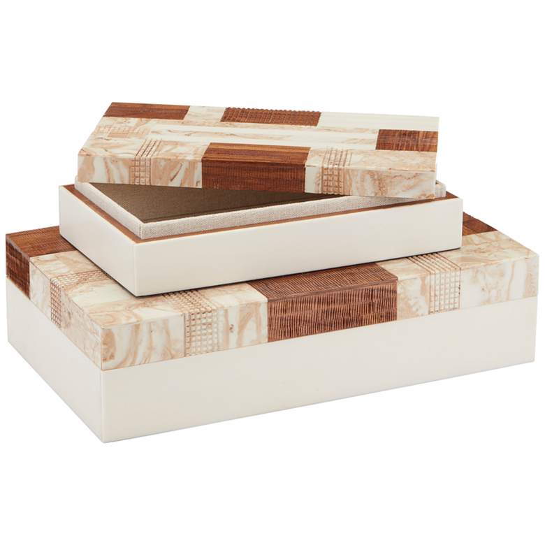 Image 4 1940s Brown and Ivory Rectangular Decorative Boxes Set of 2 more views