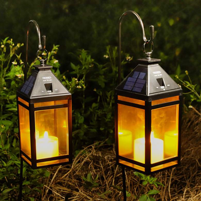 Image 1 Henderson 12 1/4"H Black Solar LED Candle Hanging Lantern in scene