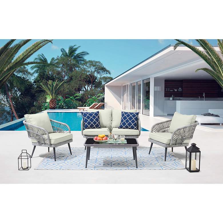 Image 1 Riviera Wicker 4-Piece 4-Seat Patio Set with Cream Cushion in scene