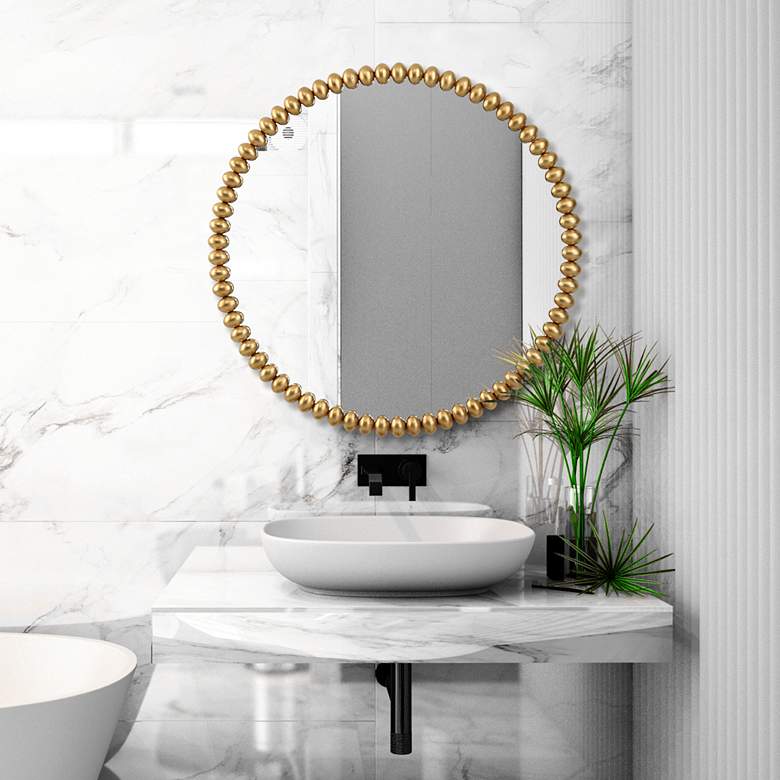 Image 1 Byzantine Gold Leaf 41 1/4" Round Oversized Wall Mirror in scene