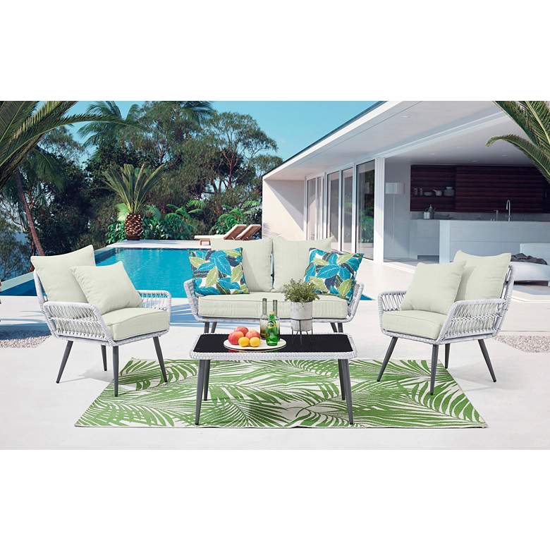 Image 1 Portofino Rope Wicker 4-Piece Patio Set with Cream Cushion in scene