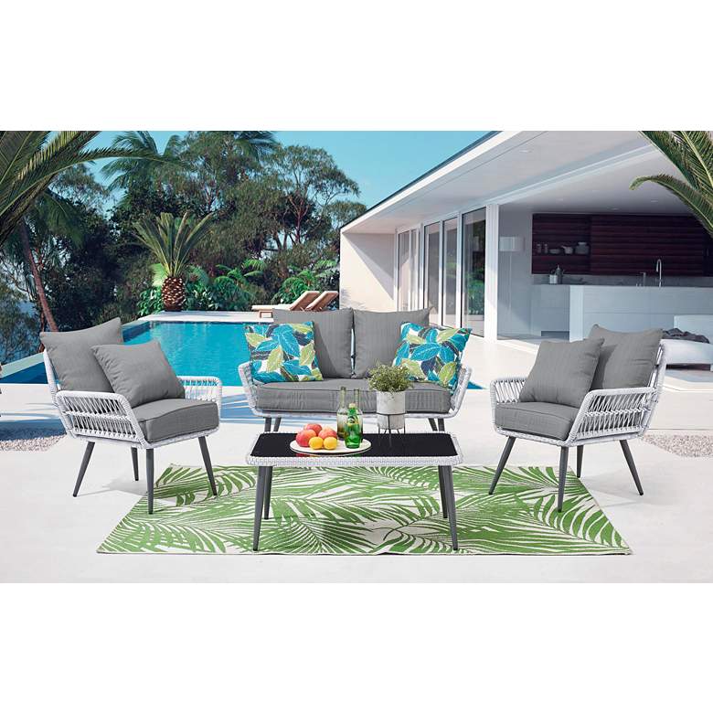 Image 1 Portofino Rope Wicker 4-Piece Patio Set with Gray Cushion in scene