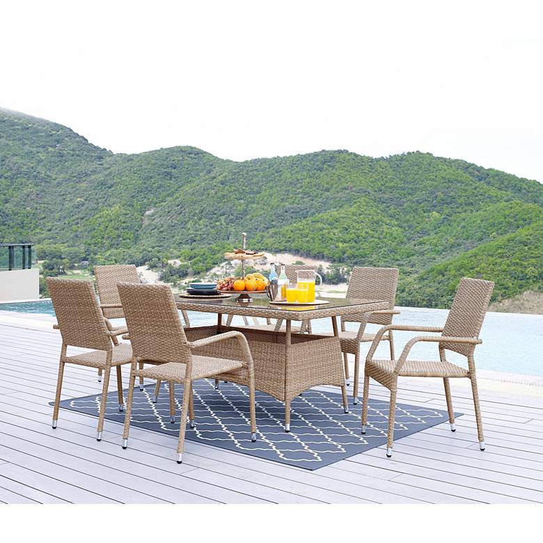 Image 1 Genoa Nature Tan Rattan 7-Piece Outdoor Dining Table Set in scene