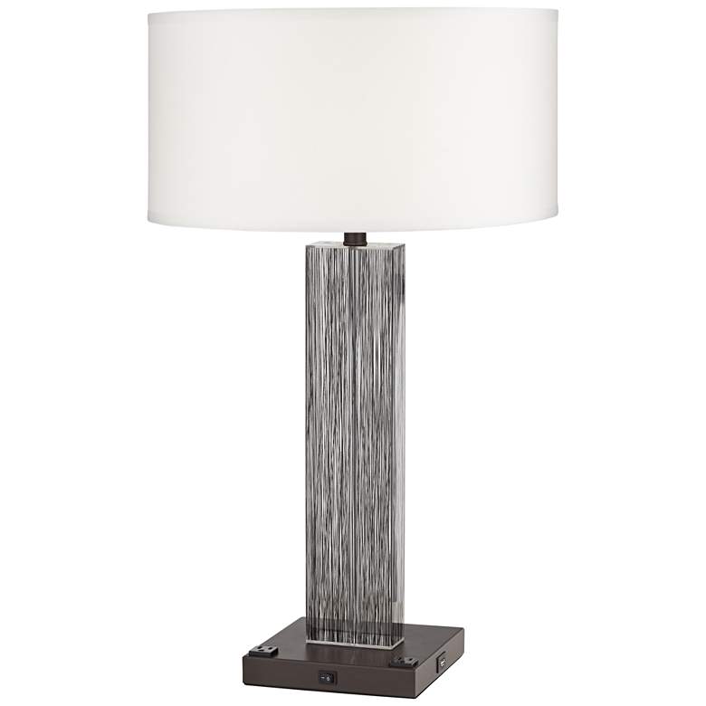 Image 1 19X48 - 30 inchH Acrylic and Bronze Table Lamp w/ 2Outlets 1USB