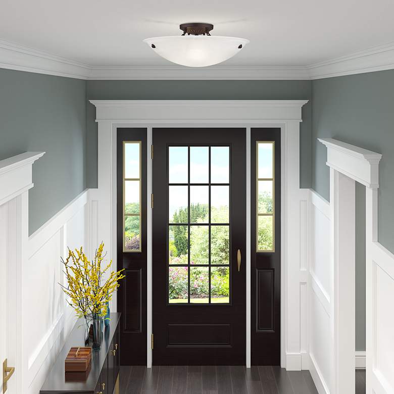Image 1 Livex Oasis 20" Wide Bronze Steel Alabaster Glass Ceiling Light in scene