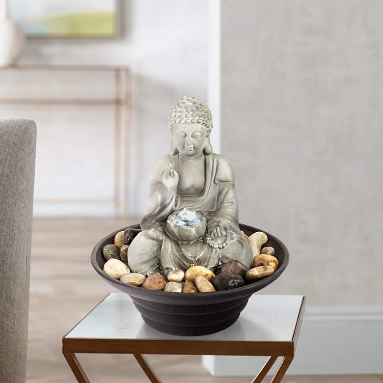 Image 1 Sitting Buddha 10" High LED Tabletop Zen Fountain in scene
