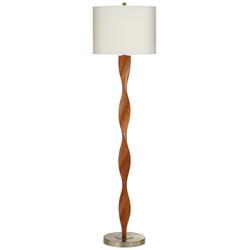 1G489 - Antique Brass Twist Wood Floor Lamp