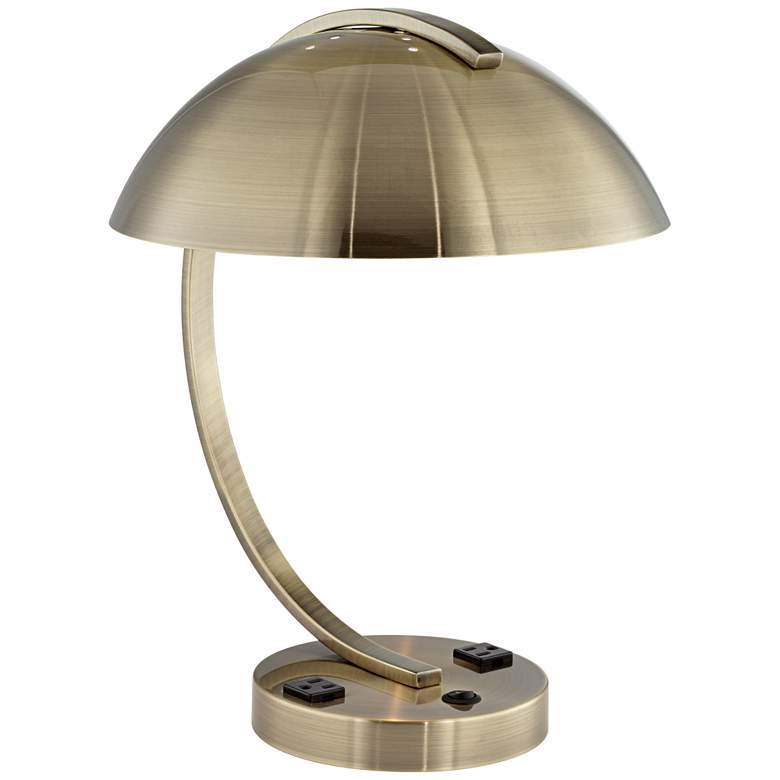 Image 1 1G866 - Antique Brass Metal Table Lamp with Outlets