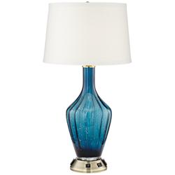 1G902 - Chrome Metal And Blue Glass Accent Table Lamp