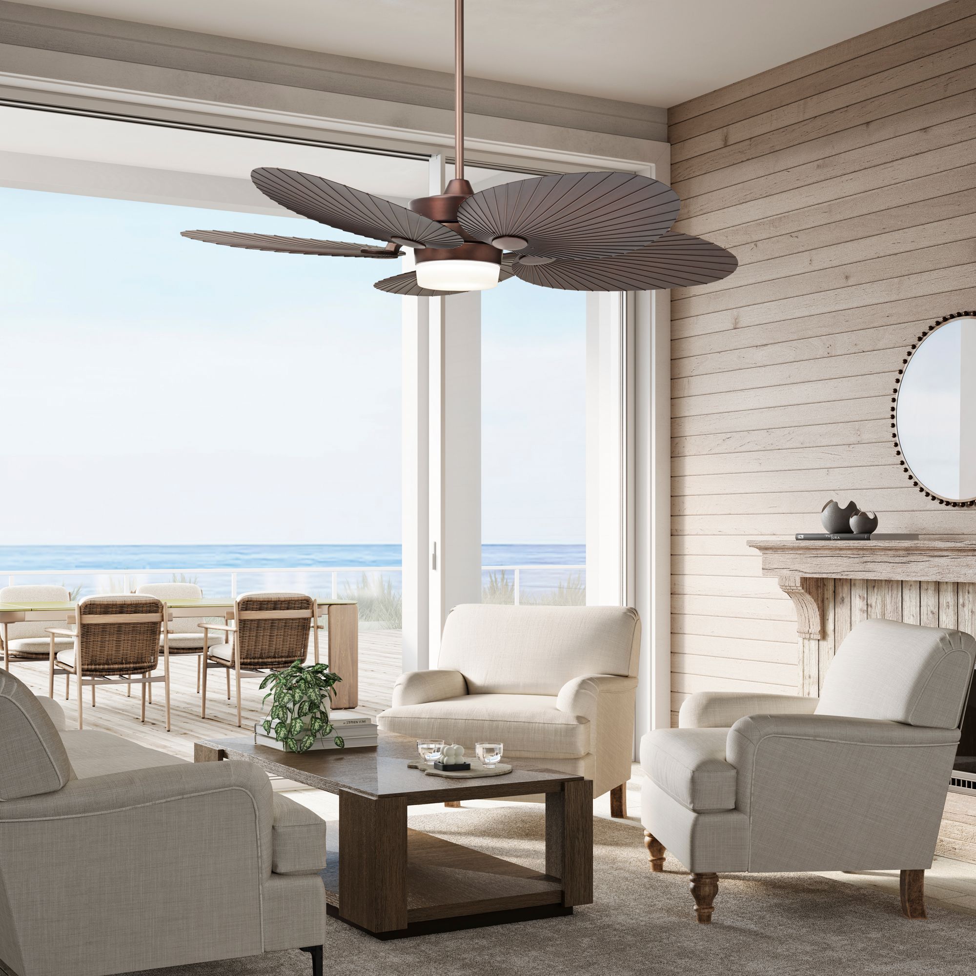 Image 1 52" Casa Breeze Oil-Brushed Bronze LED Damp Ceiling Fan with Remote in scene