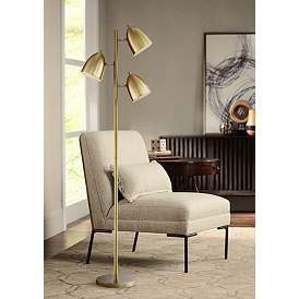 Image1 of 360 Lighting Aaron 64" Aged Brass Adjustable 3-Light Modern Floor Lamp in scene