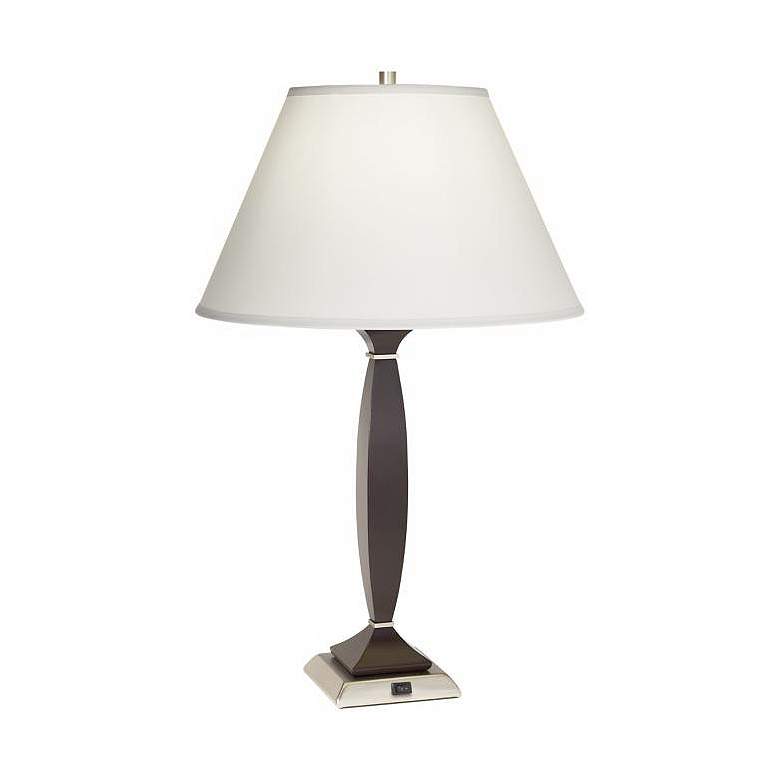 Image 1 1V319 - Mahogany Wood and Brushed Steel Table Lamp