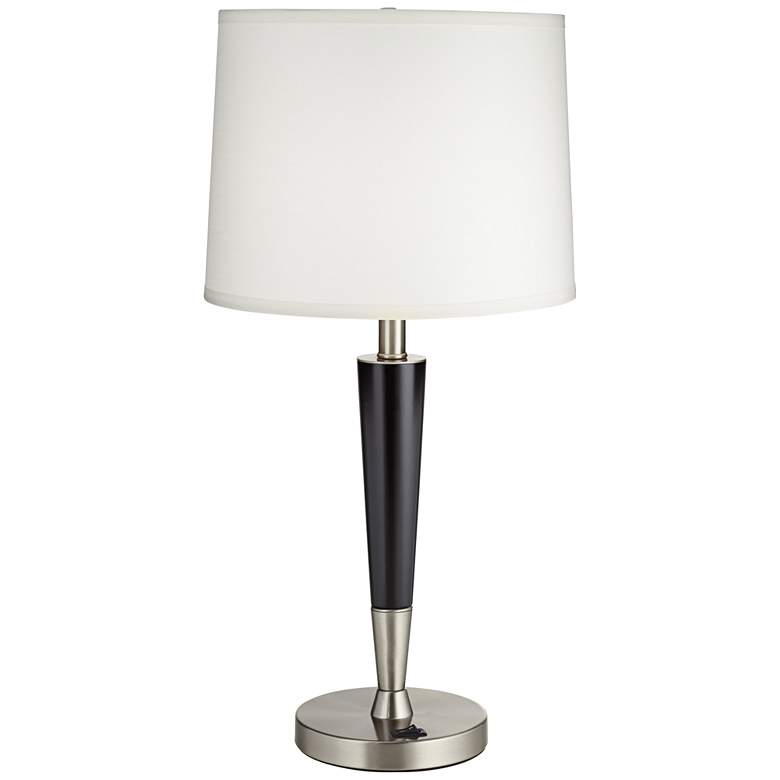 Image 1 1V344 - Brushed Steel Tapered Smooth Wood Body Table Lamp