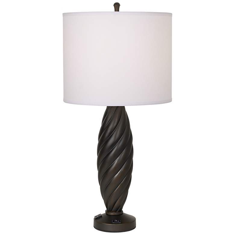 Image 1 1V354 - Matte Bronze Twist Column Table Lamp with Outlet