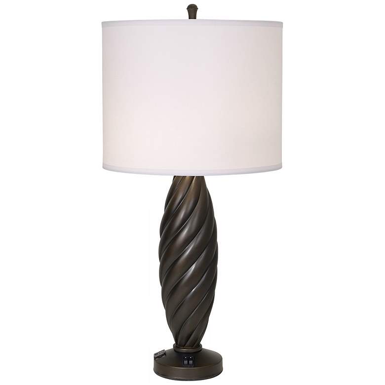 Image 1 1V355 - Matte Bronze 2-Light Twist Table Lamp W/ Outlet