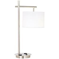 1V374 - Nickel Table Lamp with Pendant Shade and Outlets