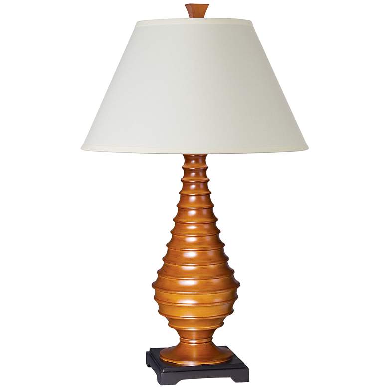 Image 1 1V386 - Walnut Ribbed Table Lamp W/ Square Footed Base
