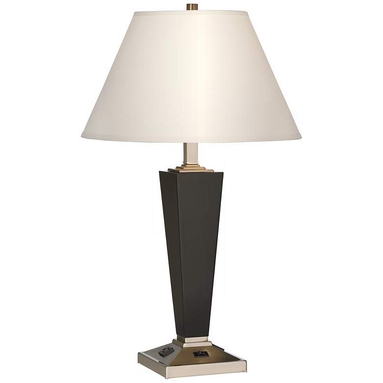 Image 1 1V394 - Black Tapered Column Table Lamp with Outlets