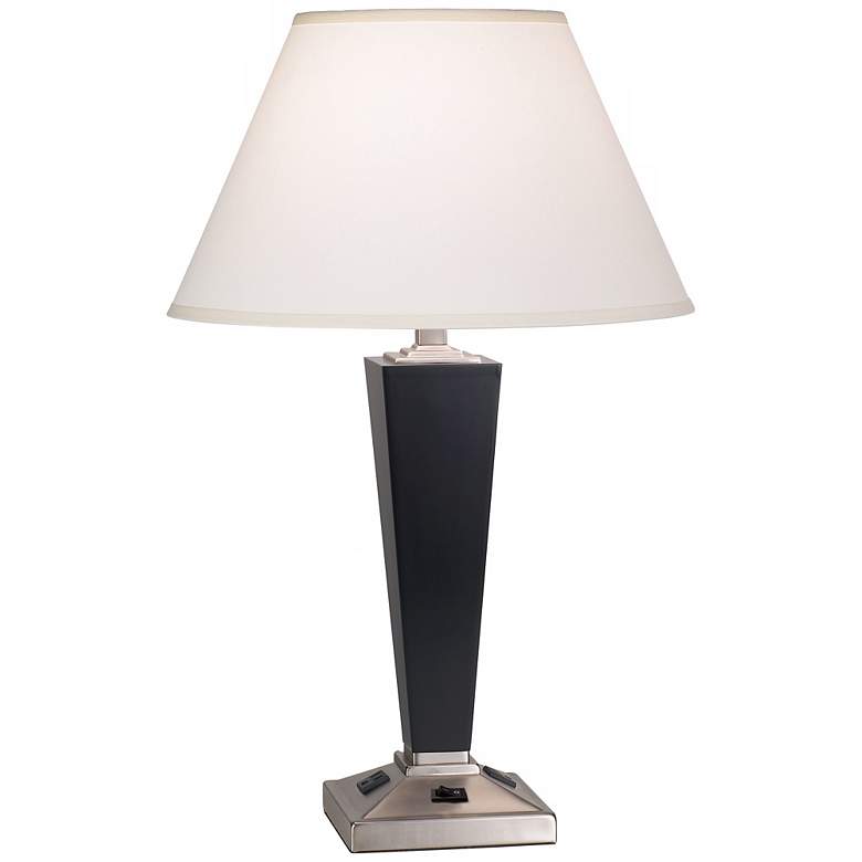 Image 1 1V398 - Brushed Steel And Black Lacquer Tapered Table Lamp