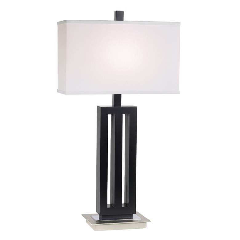 Image 1 1V399 - Flat Black Rectangular Cutout Wood Table Lamp