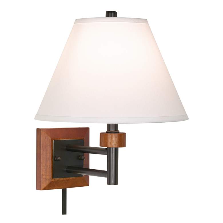 Image 1 1V423 - Walnut and Bronze Square Base Plug-In Wall Lamp