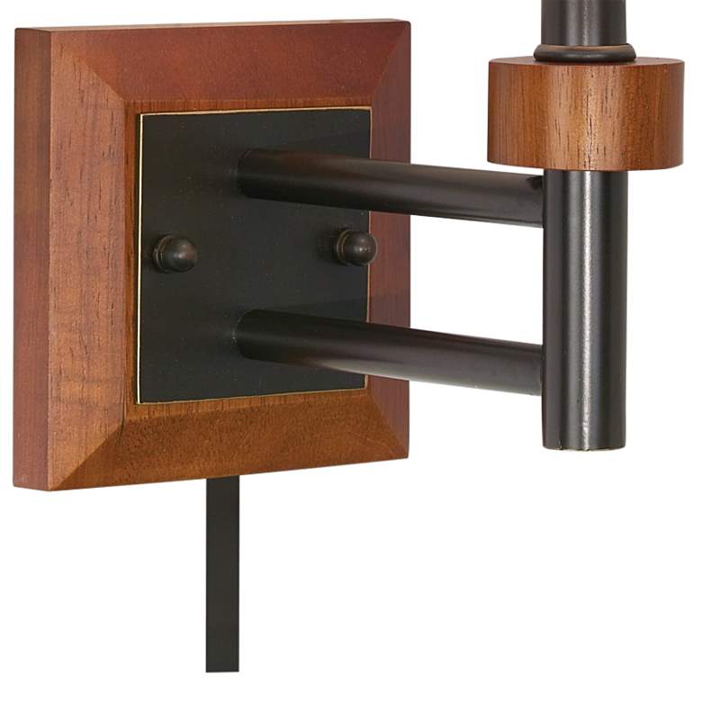 Image 3 1V423 - Walnut and Bronze Square Base Plug-In Wall Lamp more views