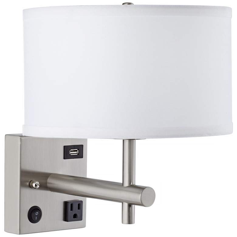 Image 1 1V439 - Brushed Nickel Wall Lamp with Outlets