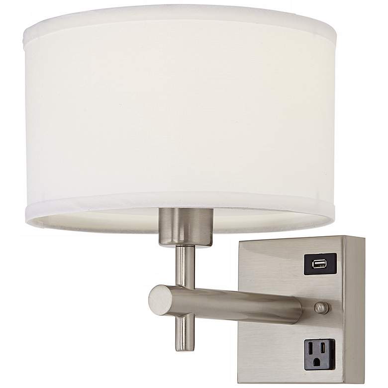 Image 1 1V442 - Polished Nickel Wall Lamp with Outlets