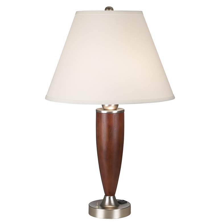 Image 1 1V456 - Chrome Wood Table Lamp with Outlets